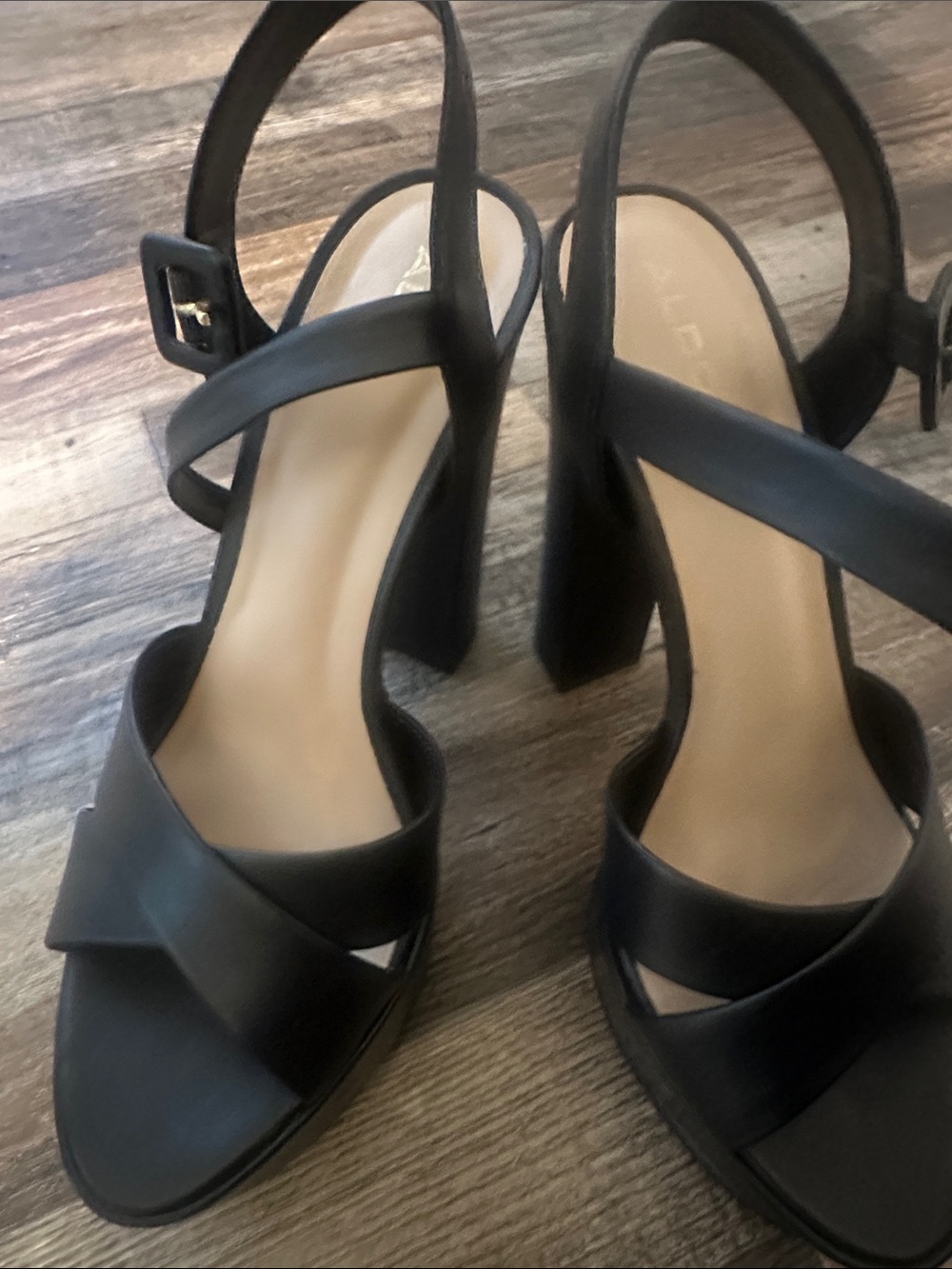 Aldo Black Cross-Strap Block Heel Sandals